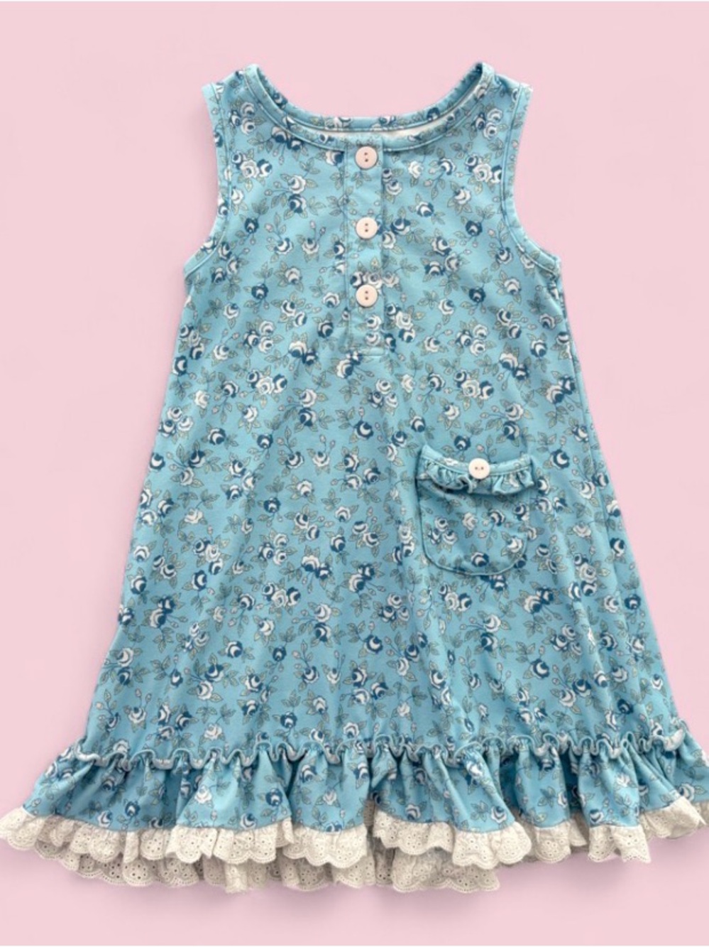 Sweet Honey Girls Blue Floral Ruffle Lace Pajamas Nightgown Size 4T